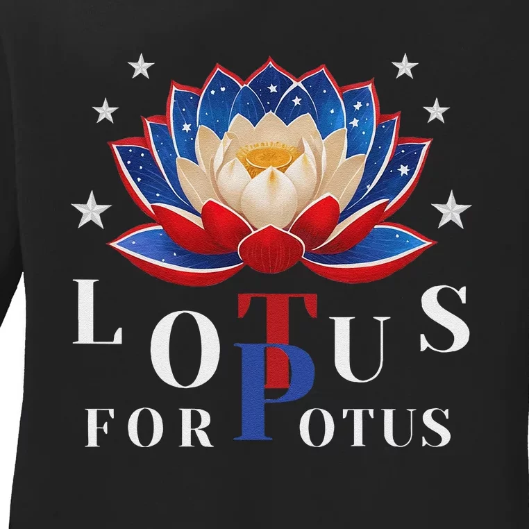 Lotus For Potus Kamala Harris 2024 President Trend Election Ladies Long Sleeve Shirt