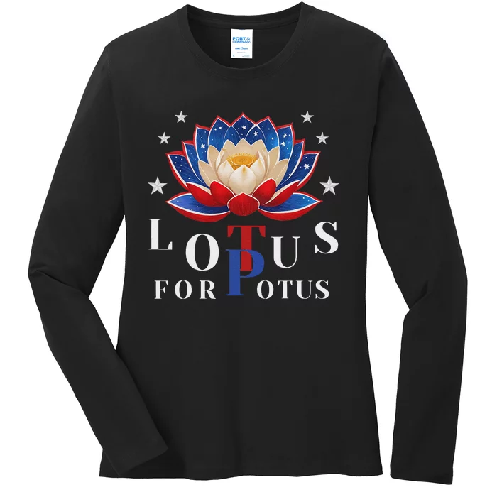 Lotus For Potus Kamala Harris 2024 President Trend Election Ladies Long Sleeve Shirt