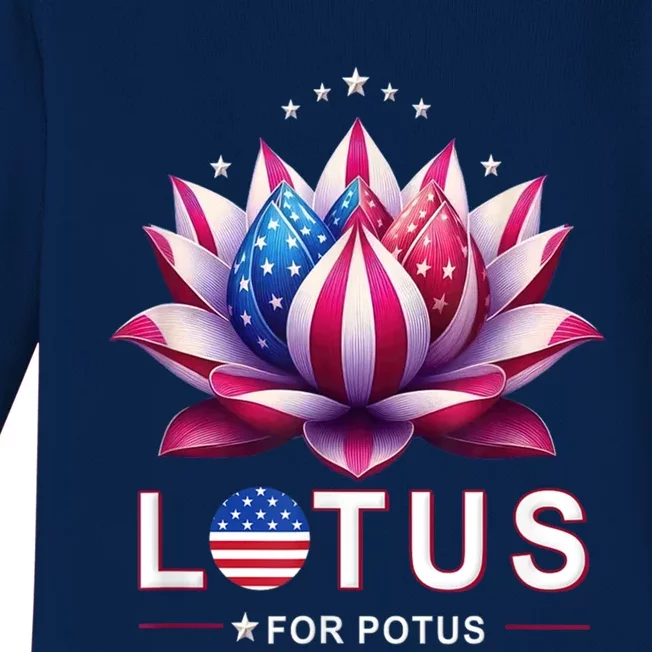 Lotus For Potus Kamala Harris 2024 President Trend Election Funny Gift Baby Long Sleeve Bodysuit