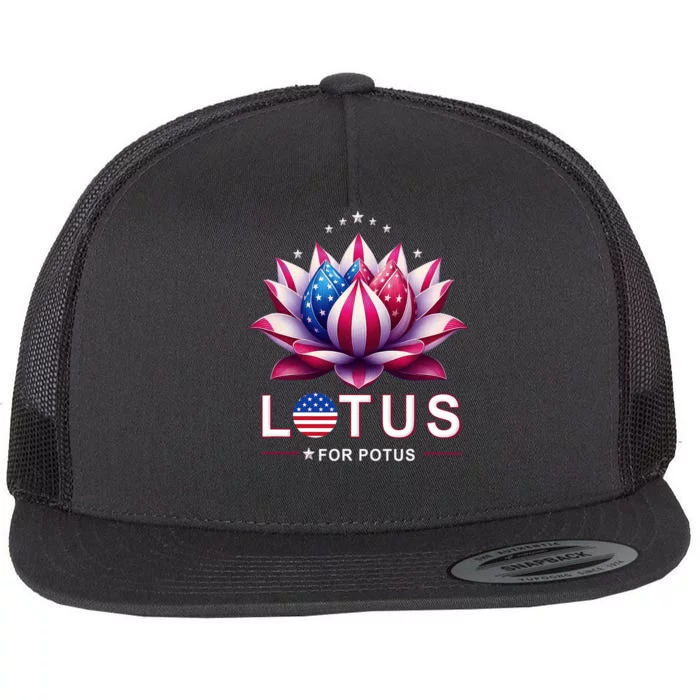 Lotus For Potus Kamala Harris 2024 President Trend Election Flat Bill Trucker Hat