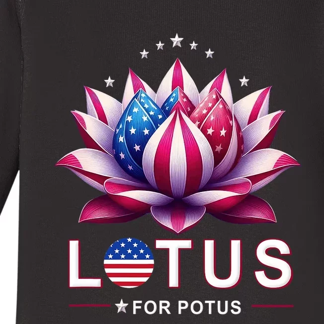 Lotus For Potus Kamala Harris 2024 President Trend Election Baby Long Sleeve Bodysuit