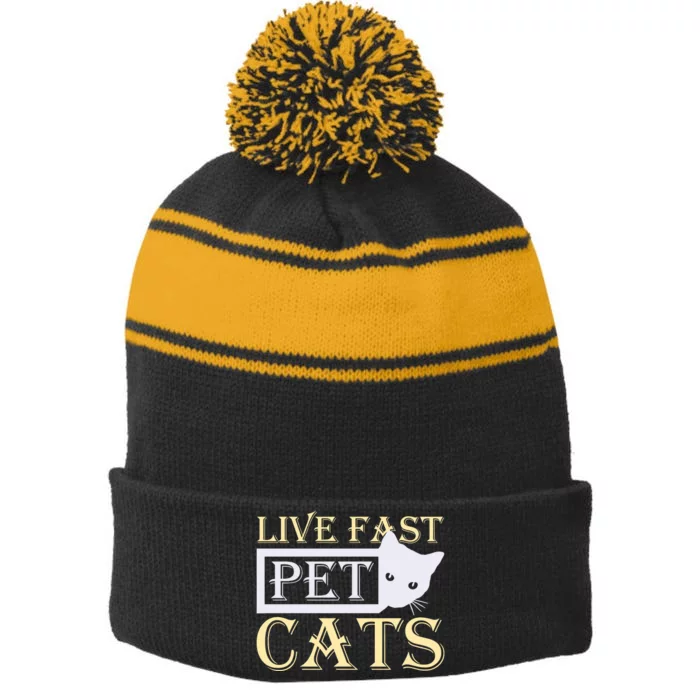 Live Fast Pet Cats Stripe Pom Pom Beanie