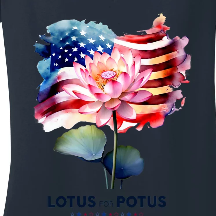 Lotus For Potus Kamala Harris 2024 President Election Vote Women's V-Neck T-Shirt