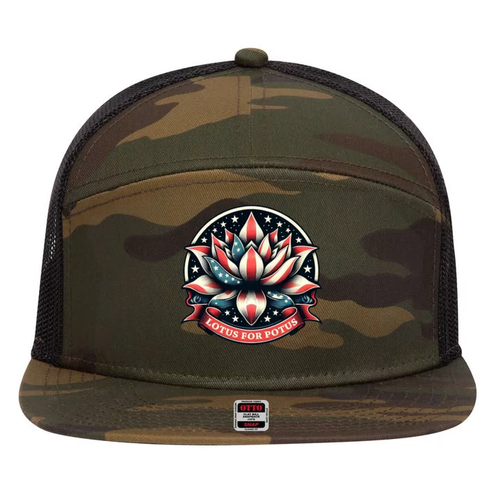 Lotus For Potus Usa Election 7 Panel Mesh Trucker Snapback Hat