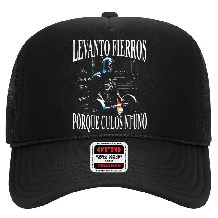 Levanto Fierros Porque Culos Ni Uno Calaca High Crown Mesh Trucker Hat