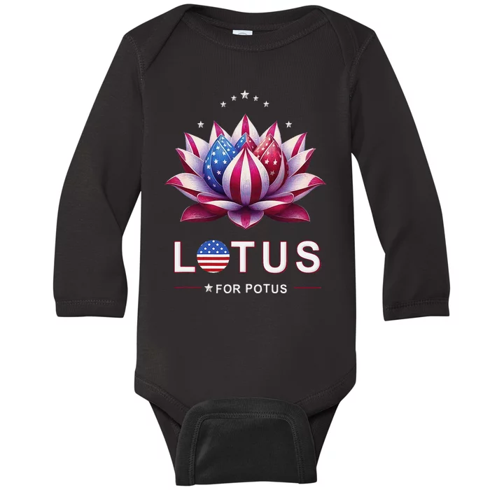 Lotus For Potus Kamala Harris 2024 President Trend Election Baby Long Sleeve Bodysuit