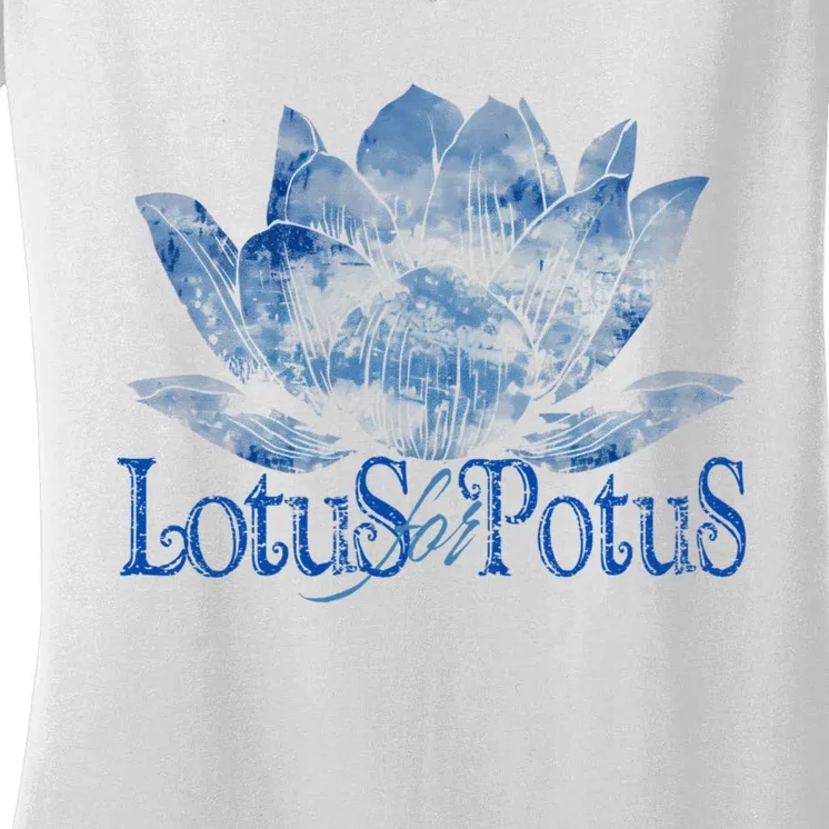 Lotus For Potus Kamala Harris 2024 Election Distressed Women's V-Neck T-Shirt