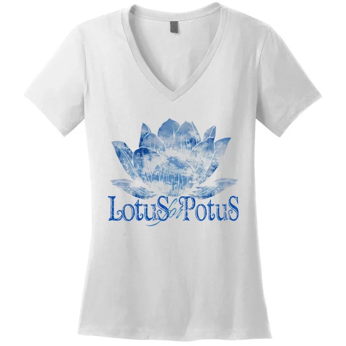 Lotus For Potus Kamala Harris 2024 Election Distressed Women's V-Neck T-Shirt