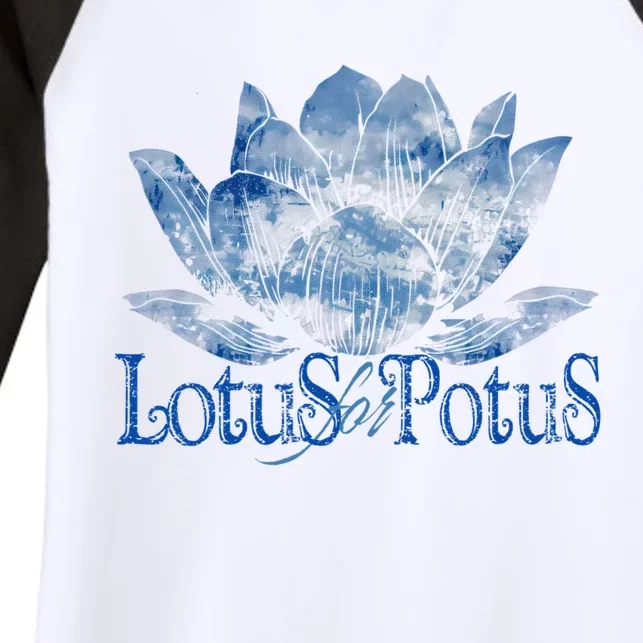 Lotus For Potus Kamala Harris 2024 Election Distressed Women's Tri-Blend 3/4-Sleeve Raglan Shirt