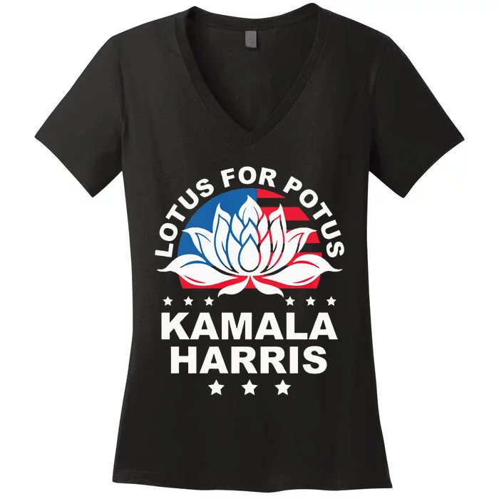 Lotus For Potus Kamala Harris 2024 For President Elections Women's V-Neck T-Shirt