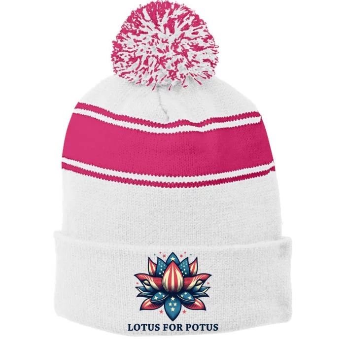 Lotus For Potus Usa Election Stripe Pom Pom Beanie