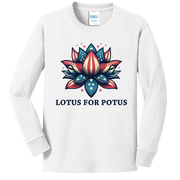 Lotus For Potus Usa Election Red White And Blue Kids Long Sleeve Shirt