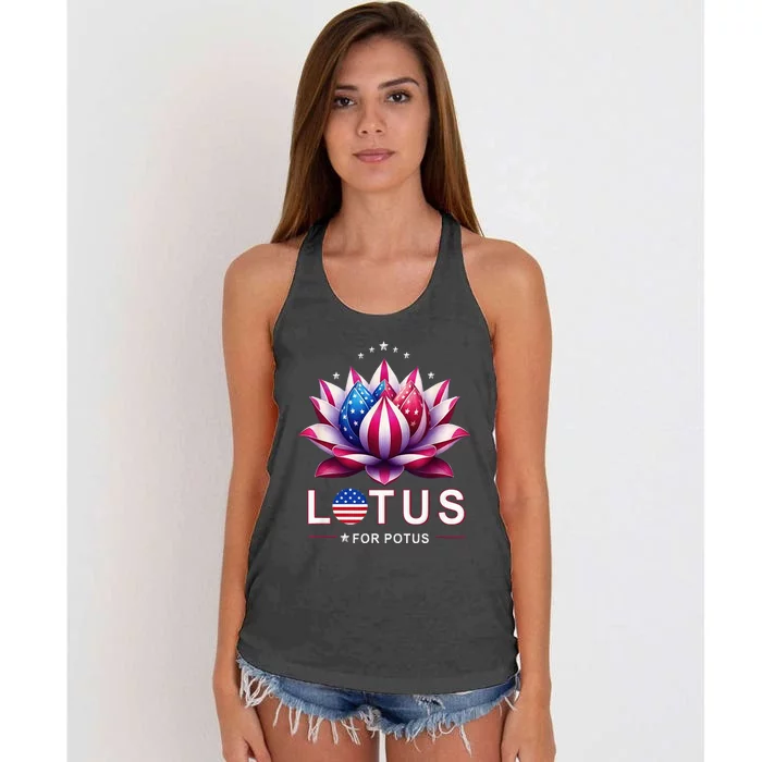 Lotus For Potus Kamala Harris 2024 President Trend Election Women's Knotted Racerback Tank