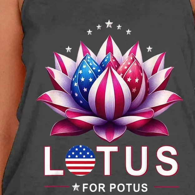 Lotus For Potus Kamala Harris 2024 President Trend Election Women's Knotted Racerback Tank