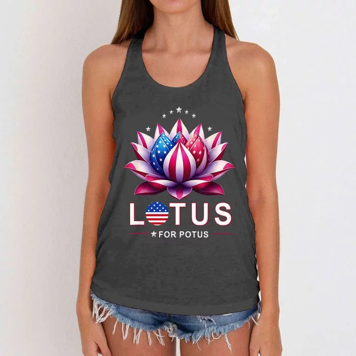 Lotus For Potus Kamala Harris 2024 President Trend Election Women's Knotted Racerback Tank