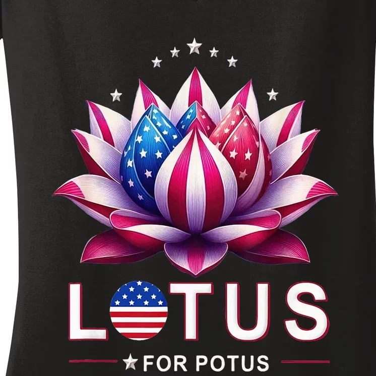 Lotus For Potus Kamala Harris 2024 President Trend Election Women's V-Neck T-Shirt