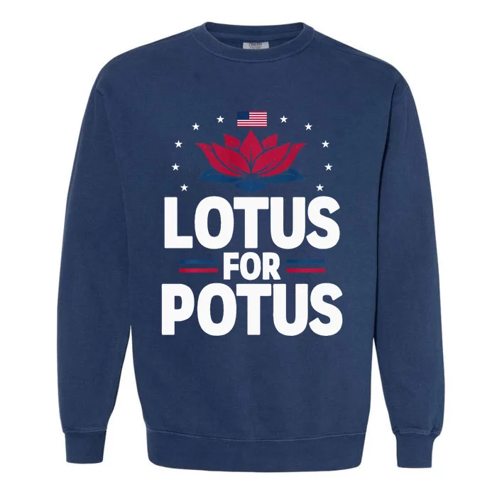 Lotus For Potus Cute Flower American Flag Kamala Harris 2024 Garment-Dyed Sweatshirt