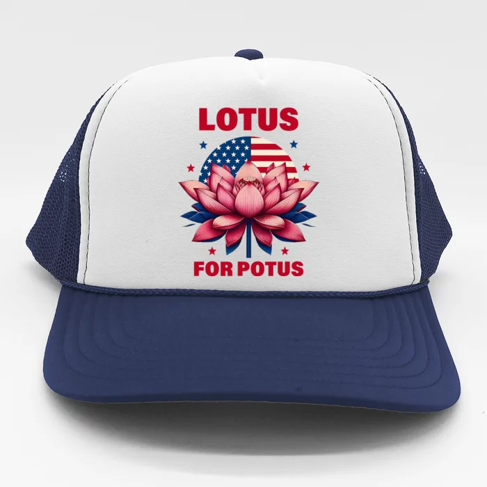 Lotus For Potus Kamala Harris 2024 President Political Trend Trucker Hat