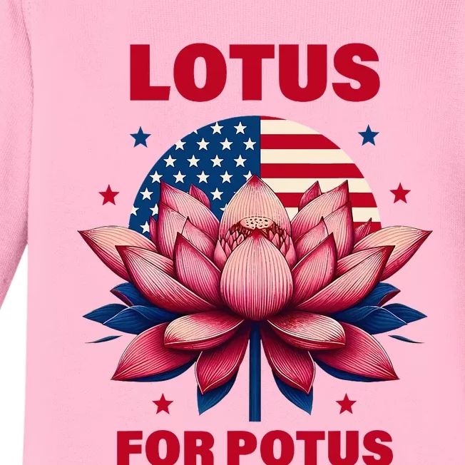 Lotus For Potus Kamala Harris 2024 President Political Trend Baby Long Sleeve Bodysuit