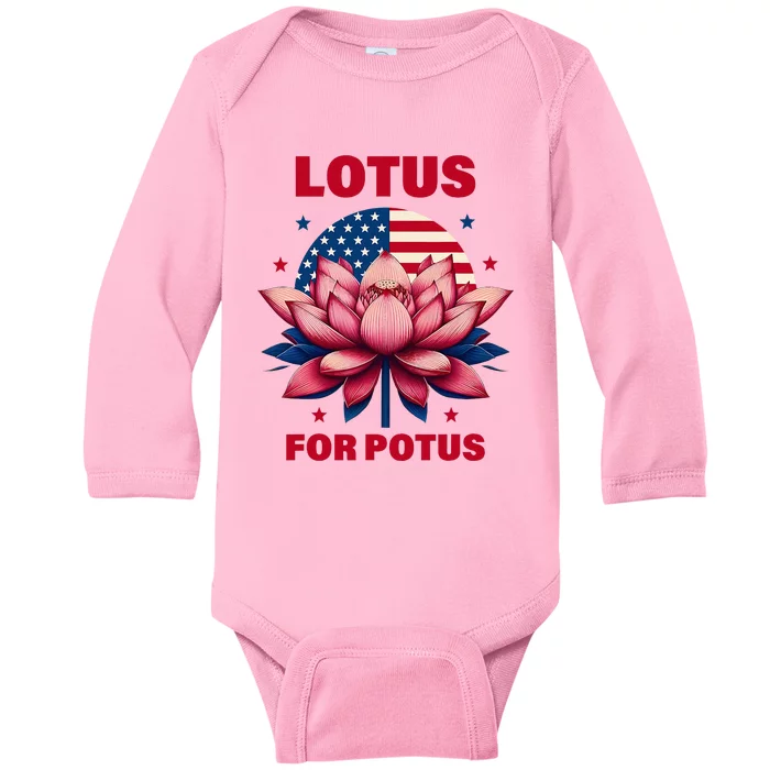 Lotus For Potus Kamala Harris 2024 President Political Trend Baby Long Sleeve Bodysuit