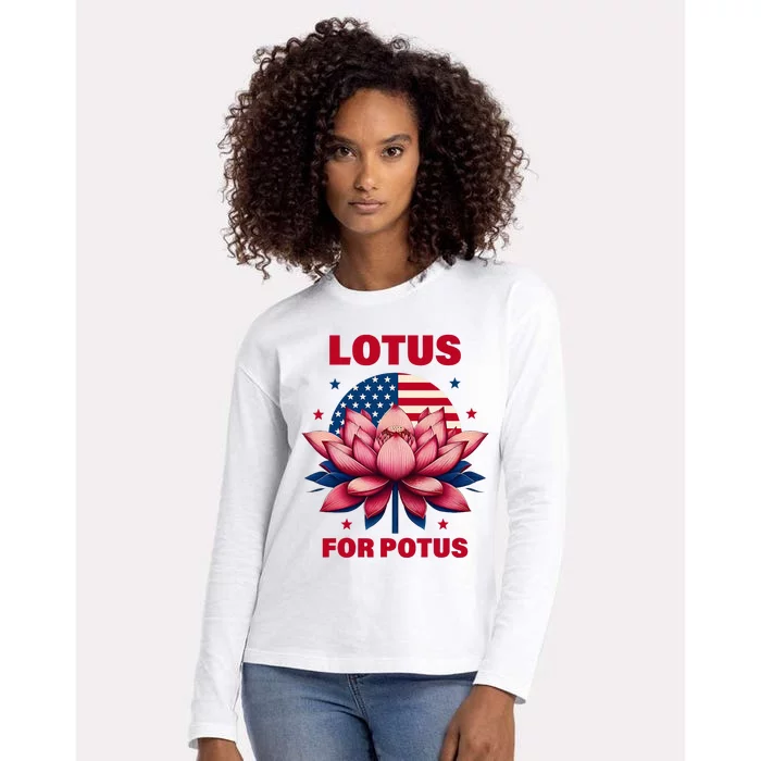 Lotus For Potus Kamala Harris 2024 President Political Trend Womens Cotton Relaxed Long Sleeve T-Shirt