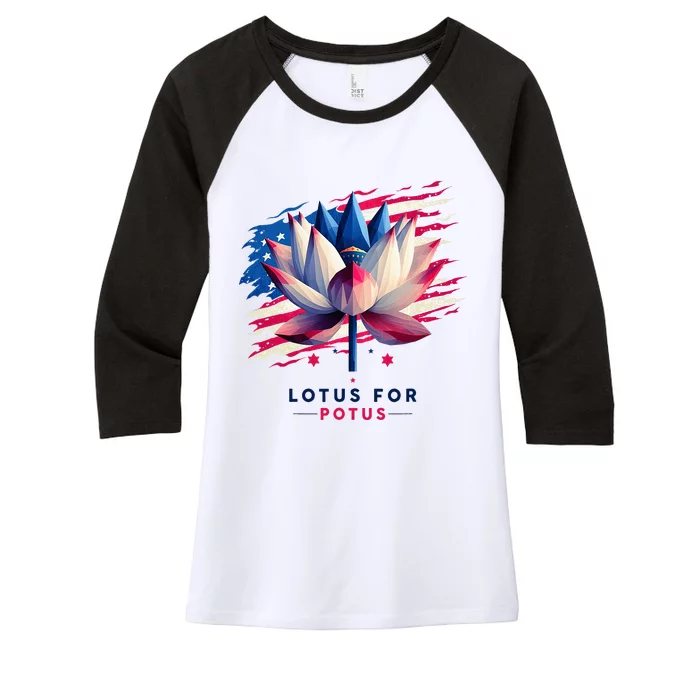 Lotus For Potus Kamala Harris President 2024 Democrats Women's Tri-Blend 3/4-Sleeve Raglan Shirt