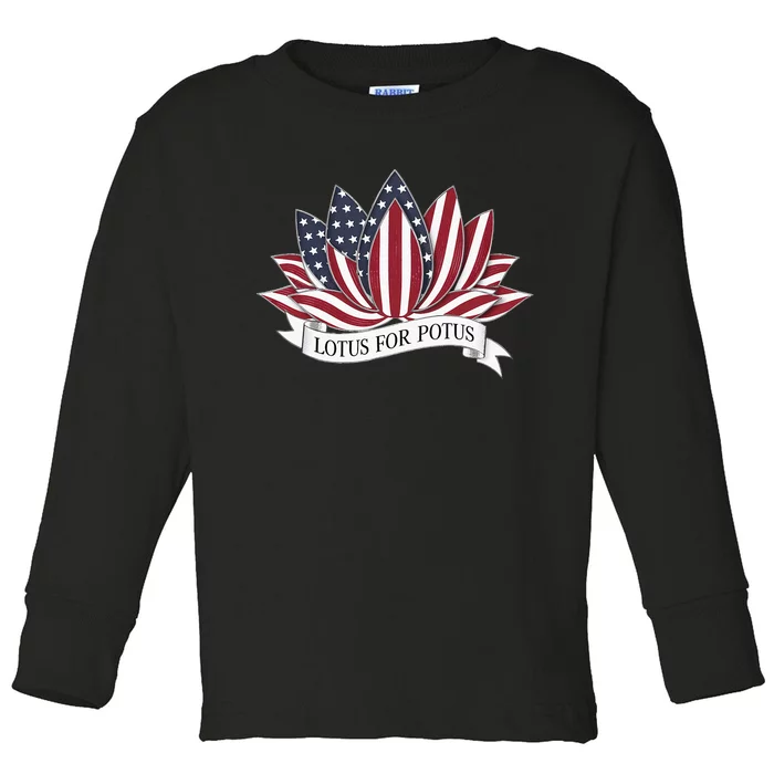 Lotus For Potus Kamala Harris 2024 President Toddler Long Sleeve Shirt