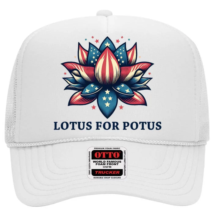 Lotus For Potus Usa Election Red White And Blue High Crown Mesh Trucker Hat