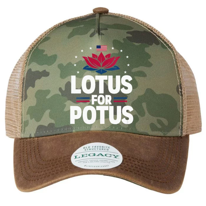 Lotus For Potus Cute Flower American Flag Kamala Harris 2024 Legacy Tie Dye Trucker Hat