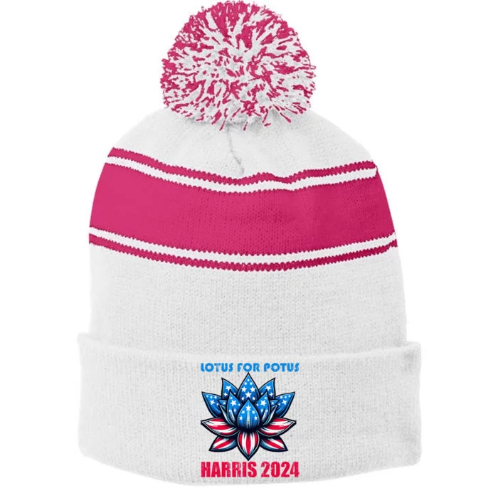 Lotus For Potus Harris 2024 Stripe Pom Pom Beanie