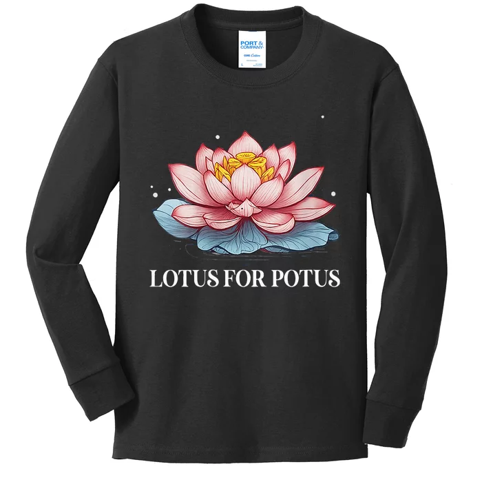 Lotus For Potus Kamala Harris President Campaign 2024 Kids Long Sleeve Shirt