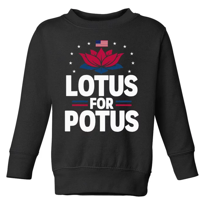 Lotus For Potus Cute Flower American Flag Kamala Harris 2024 Toddler Sweatshirt