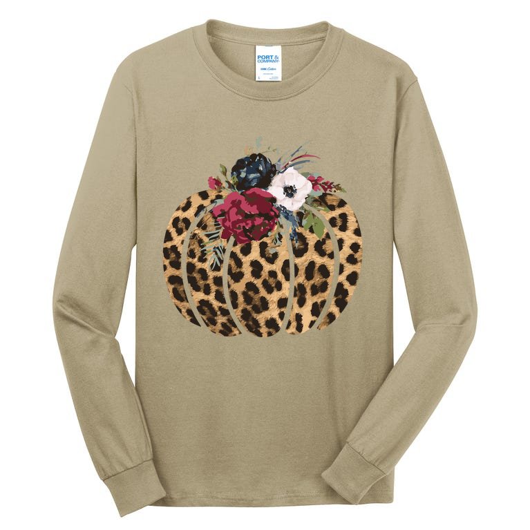 Leopard FLORAL PUMPKIN, Cheetah Floral Pumpkin, Cheetah Pumpkin Tall Long Sleeve T-Shirt