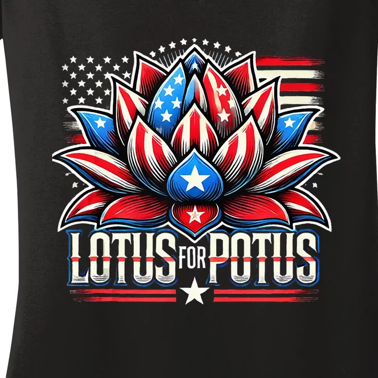 Lotus For Potus Kamala Harris 2024 President Trend Election Women's V-Neck T-Shirt