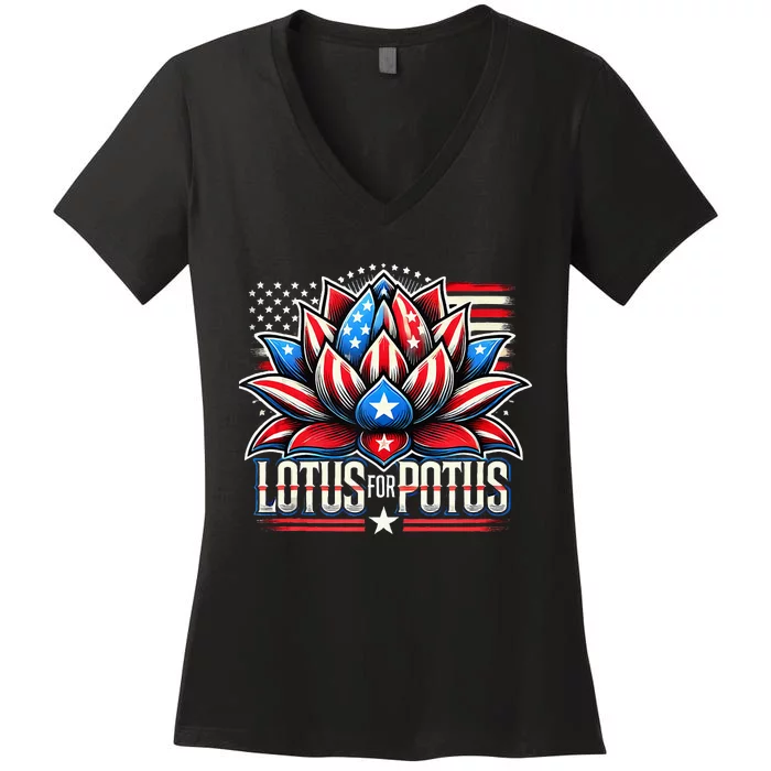 Lotus For Potus Kamala Harris 2024 President Trend Election Women's V-Neck T-Shirt