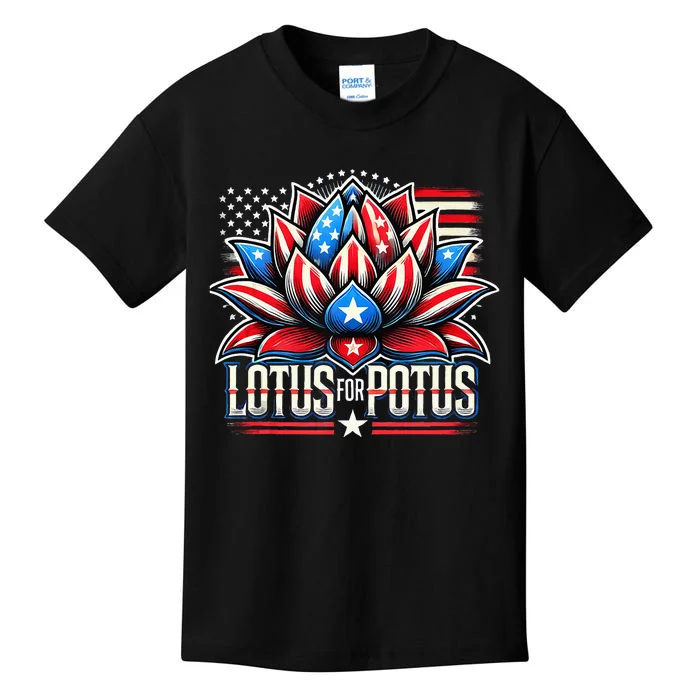 Lotus For Potus Kamala Harris 2024 President Trend Election Kids T-Shirt