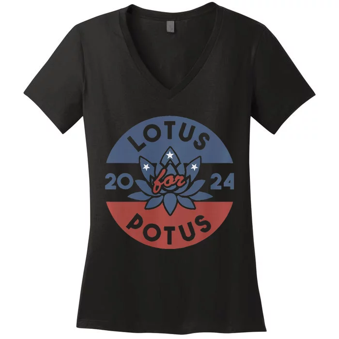 Lotus For Potus Kamala Harris 2024 Presidential Campaign Women's V-Neck T-Shirt