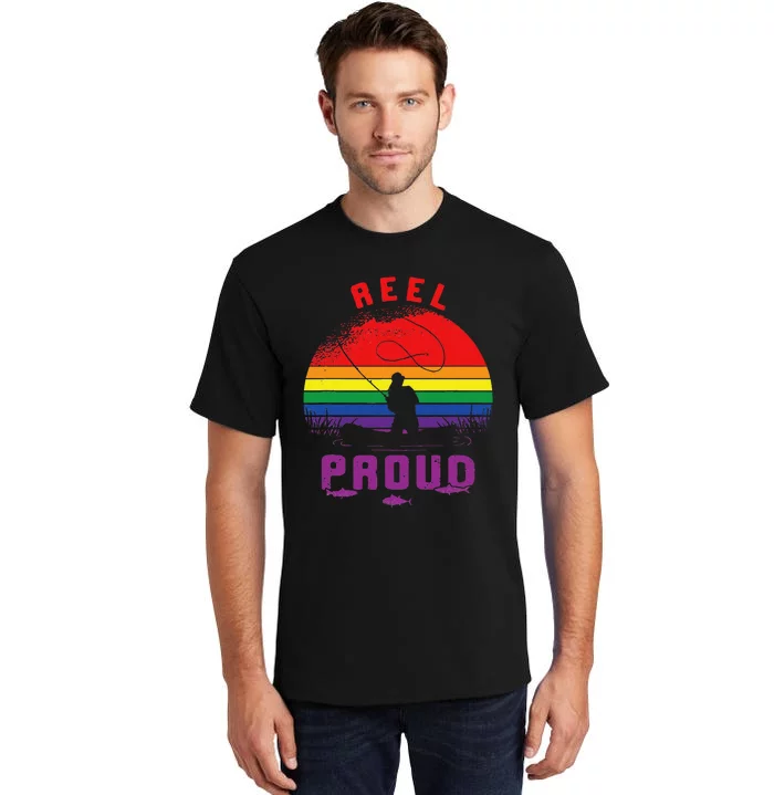 LGBT Fishing Reel Proud Gay Lesbian Angler Pride Rainbow Tall T-Shirt