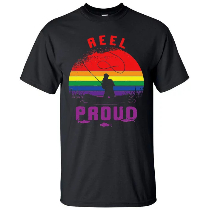 Lgbt Fishing Reel Proud Gay Lesbian Angler Pride Rainbow Tall T-Shirt