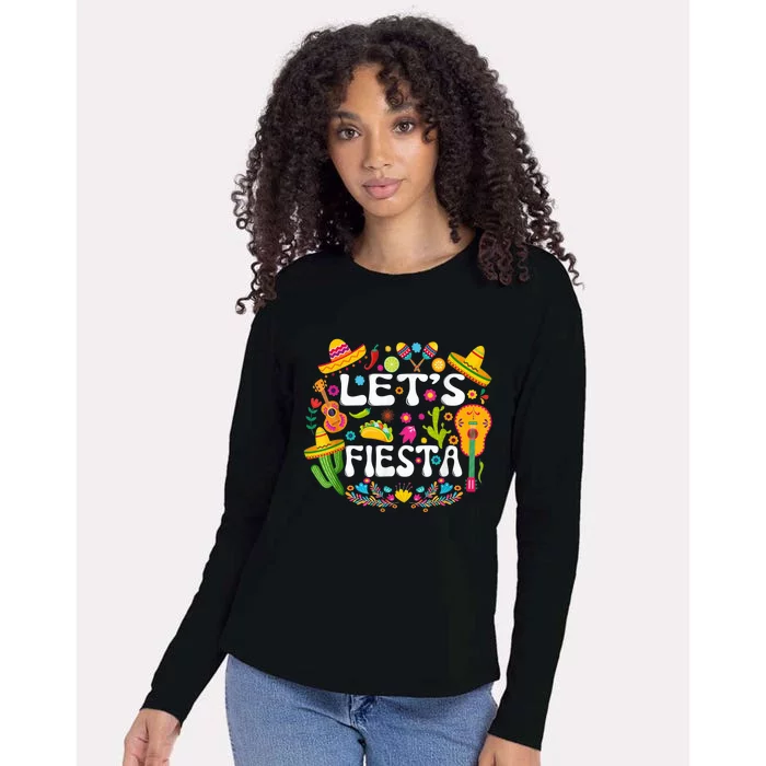 Let's Fiesta Shirt - Cinco De Mayo Tee Mexican Guitar Fiesta Womens Cotton Relaxed Long Sleeve T-Shirt