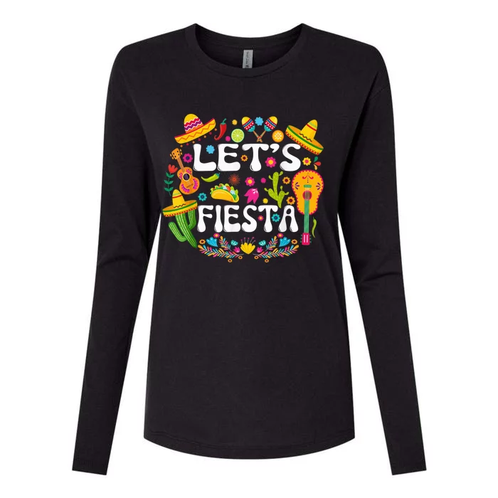 Let's Fiesta Shirt - Cinco De Mayo Tee Mexican Guitar Fiesta Womens Cotton Relaxed Long Sleeve T-Shirt