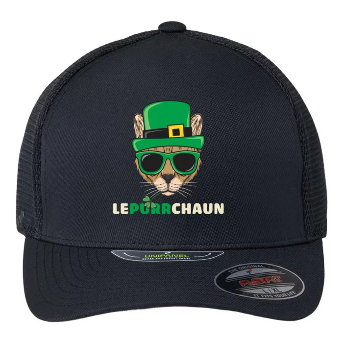 Lepurrchaun Funny St Patrick's Day Cat Lovers Shamrock Cute Gift Flexfit Unipanel Trucker Cap