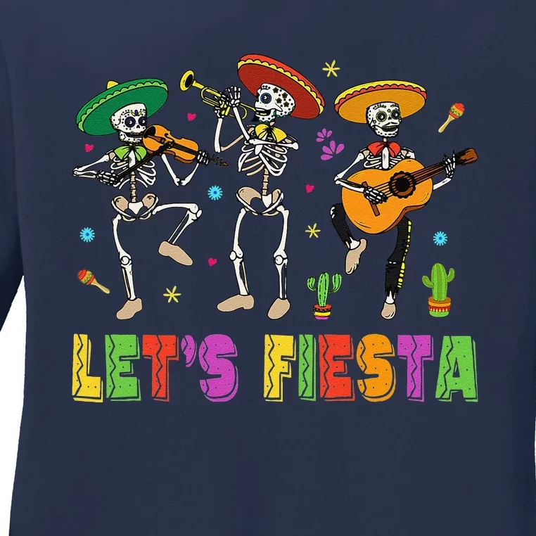 Let's Fiesta Sugar Skull Cinco De Mayo Skull Mexican Party Ladies Long Sleeve Shirt