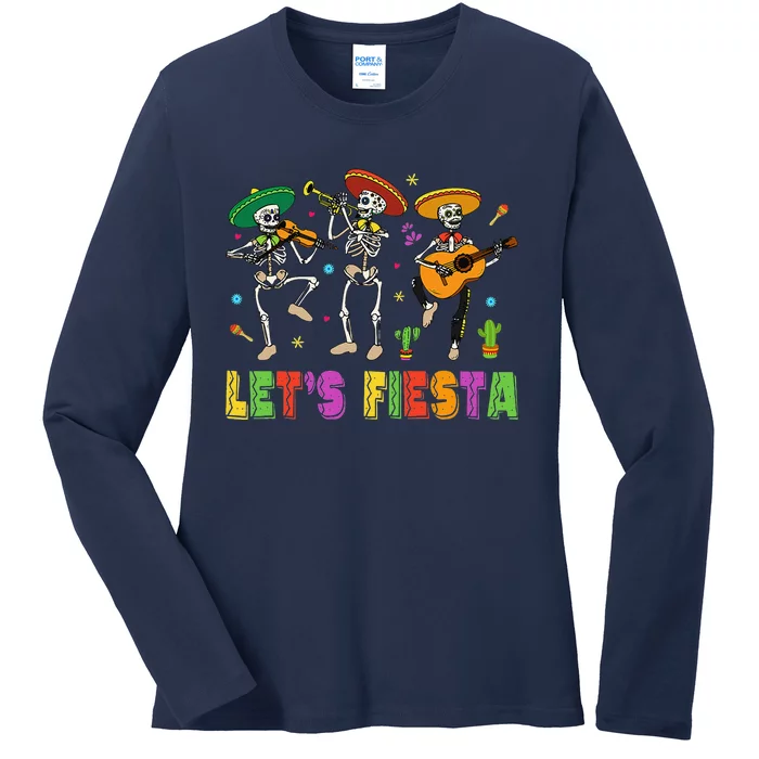 Let's Fiesta Sugar Skull Cinco De Mayo Skull Mexican Party Ladies Long Sleeve Shirt