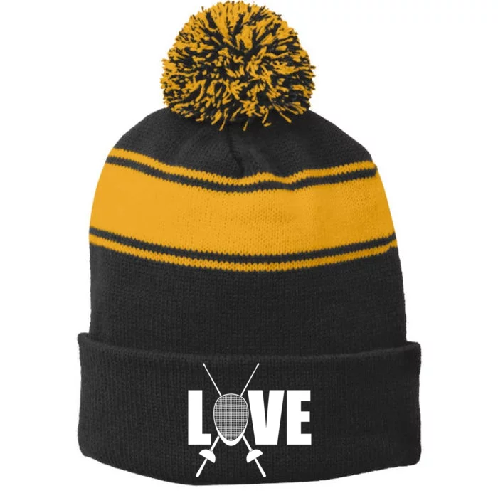 Love Fencing Sport Stripe Pom Pom Beanie