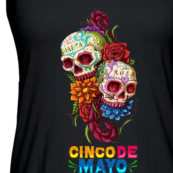 LetS Fiesta Sugar Skull Cinco De Mayo Skull Ladies Essential Flowy Tank