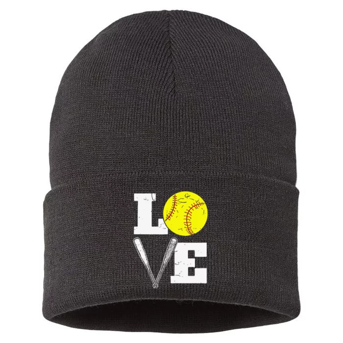 Love Funny Softball Player Sustainable Knit Beanie