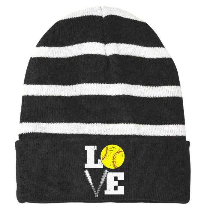 Love Funny Softball Player Striped Beanie with Solid Band