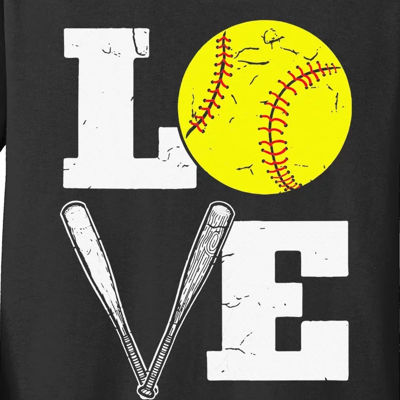 Love Funny Softball Player Kids Long Sleeve Shirt