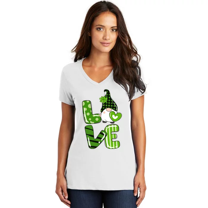 Love Funny St Patricks Day Gnomes Women's V-Neck T-Shirt